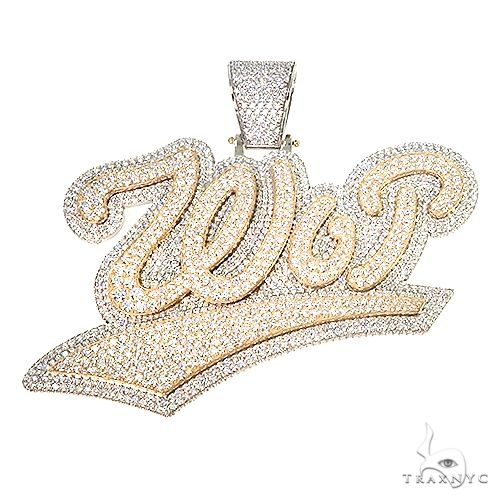 Double layer diamond pendant in gold – two tiered diamond-set layers shown face-on