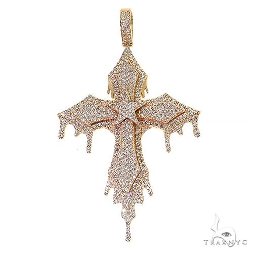 Yellow gold drip cross pendant encrusted with sparkling custom diamonds