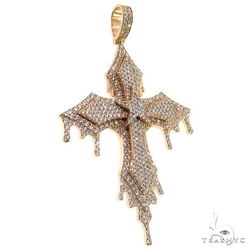 Rose gold drip cross pendant encrusted with diamonds, men's custom statement jewelry