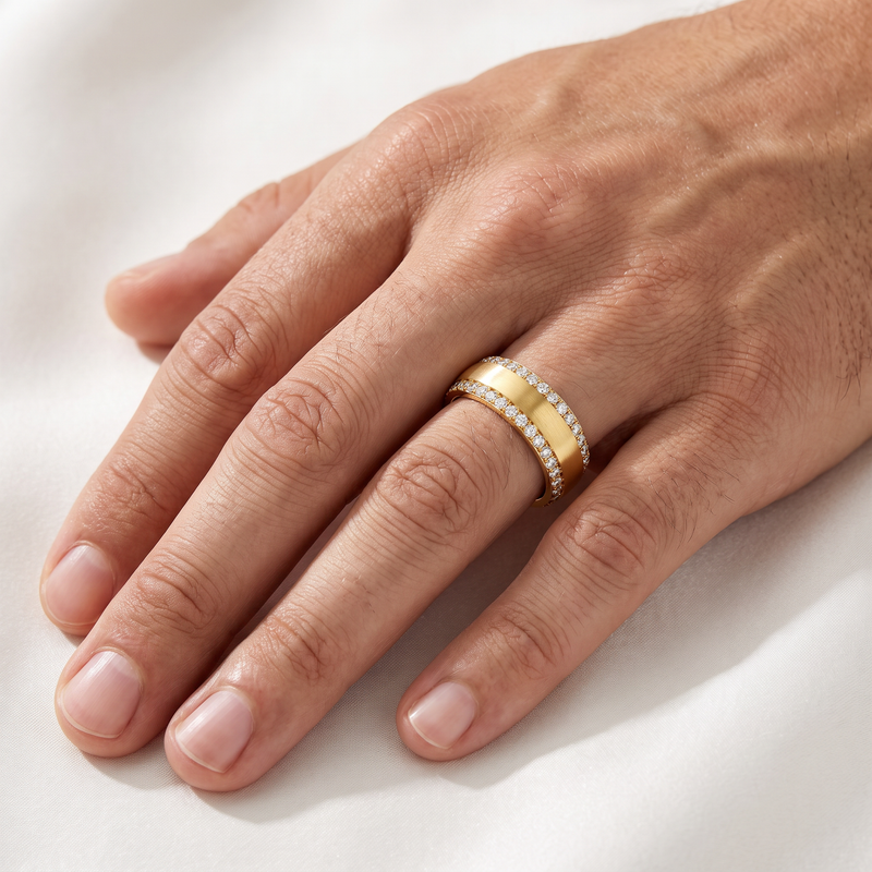 Dual Row Mens 14K Gold Wedding Ring, view 7