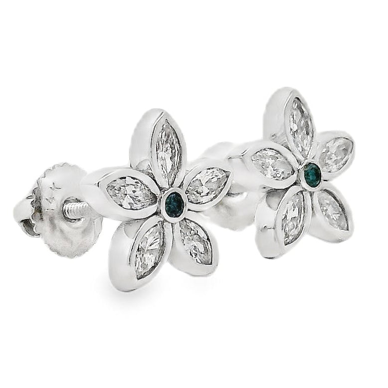 14k White Gold Marquise Flower Cluster Earring 71002