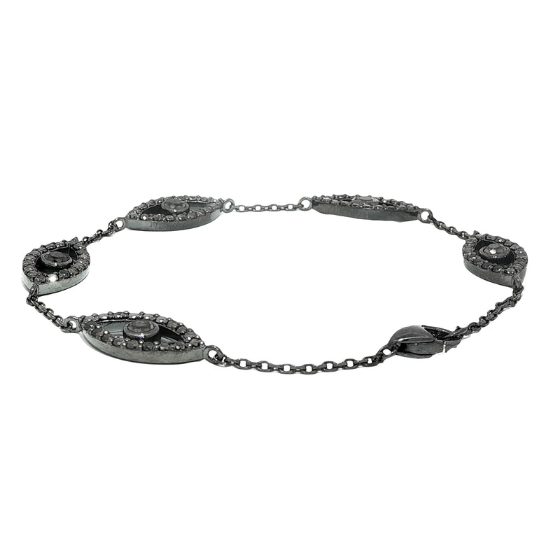 Evil Eye Bracelet With Natural Black Diamonds in 14K gold, view 2