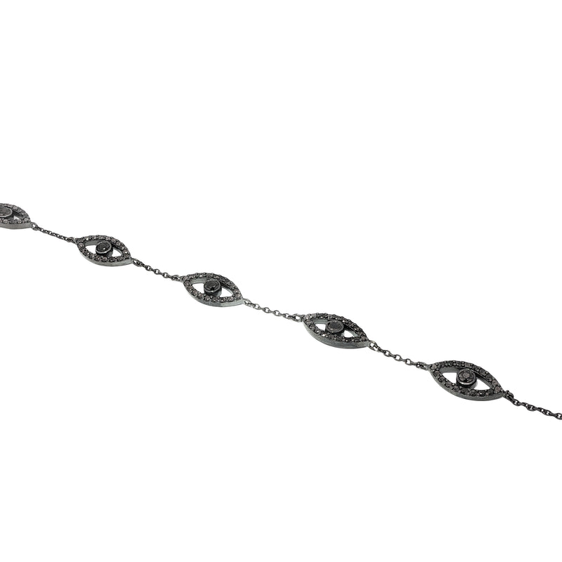 Evil Eye Bracelet With Natural Black Diamonds in 14K gold, view 4