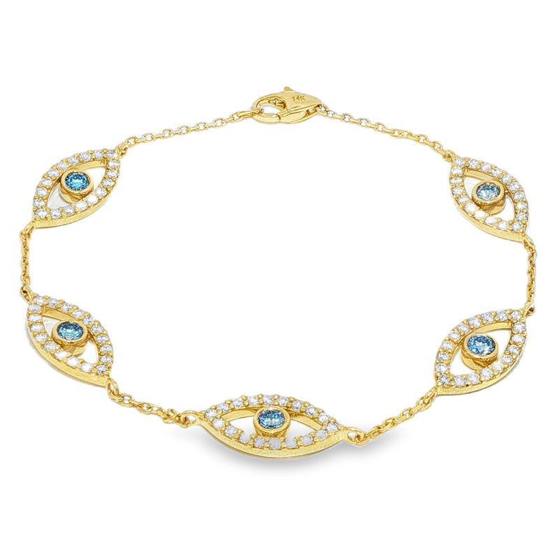 Evil Eye Bracelet With Blue & White Diamonds