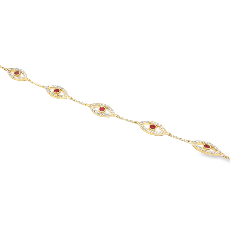 14K Gold Evil Eye Bracelet With Natural White Diamonds & Rubies, photo 4 of 6
