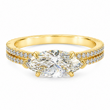 East-west marquise diamond engagement ring with split shank band
