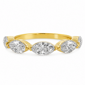 East-west set marquise diamond halfway band in polished 14K yellow gold