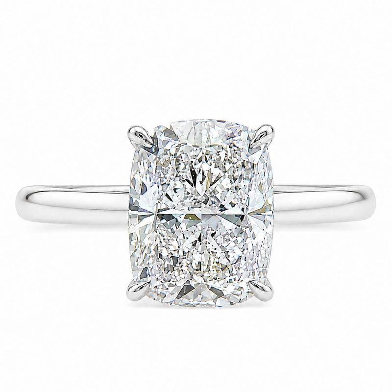 Elongated Cushion Hidden Halo Engagement Ring 71673
