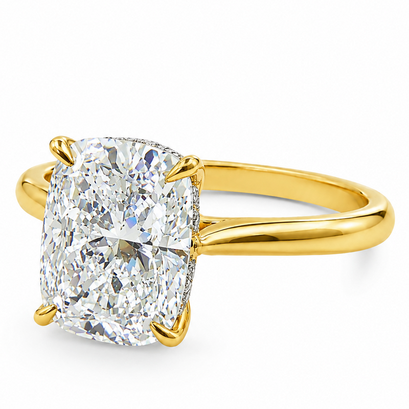 Elongated Cushion Hidden Halo Engagement Ring 71673