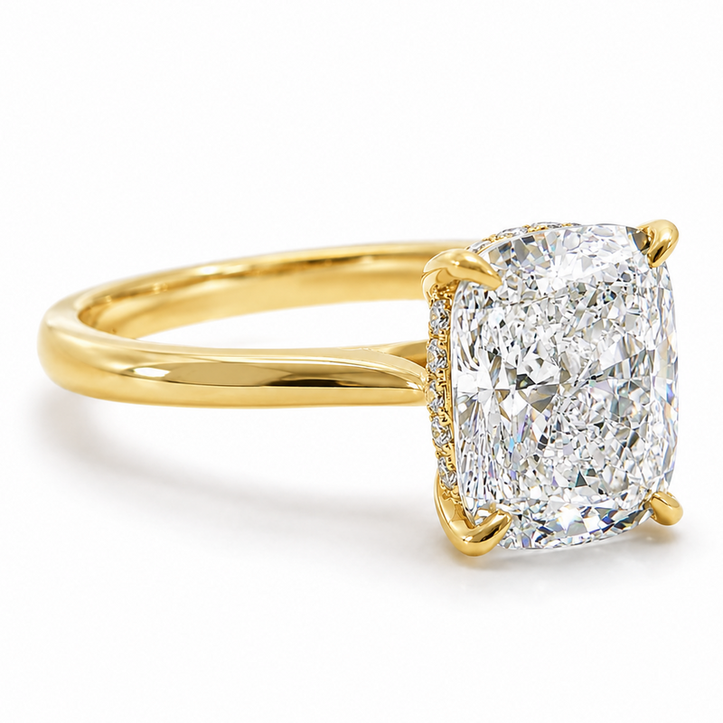 Elongated Cushion Hidden Halo Engagement Ring 71673