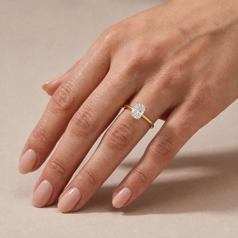 Elongated Cushion Hidden Halo Engagement Ring 71673