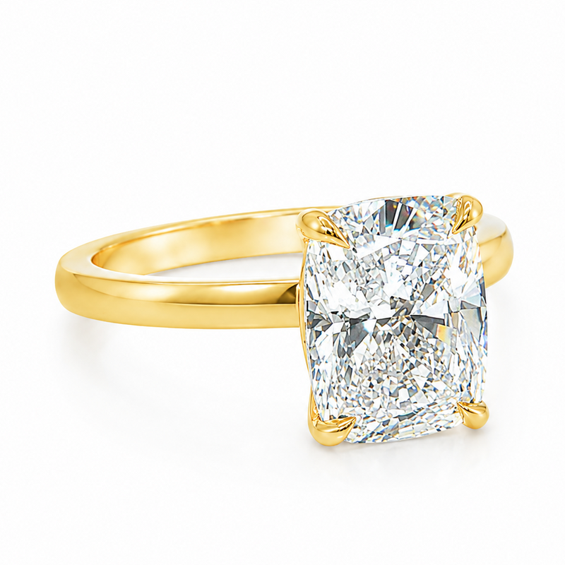 Elongated Cushion Diamond Solitaire Engagement Ring in 18K gold, view 4