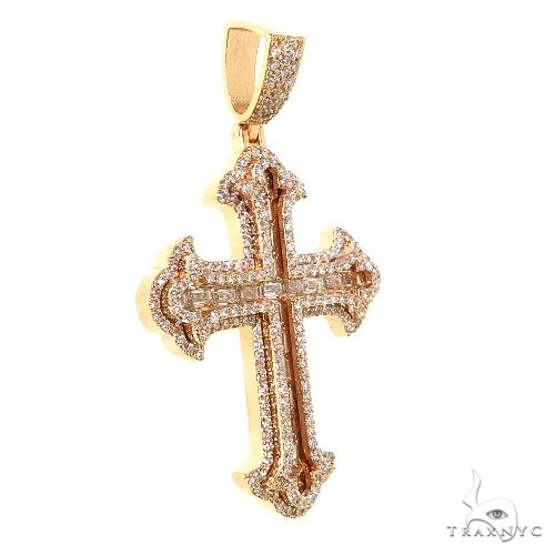 14K Gold Emerald Cut Lab-Grown Diamond Cross Pendant, photo 2 of 6