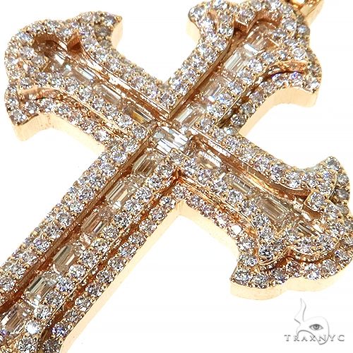 14K Gold Emerald Cut Diamond Cross Pendant, photo 3 of 6