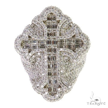 Yellow gold ring with emerald cut diamond cross and pavé diamond accents.