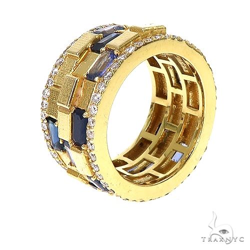 14K Gold Emerald Cut Sapphire Diamond Brick Ring, photo 2 of 5