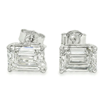 Pair of emerald cut diamond stud earrings with four-prong white gold setting