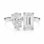 14K gold Toi et Moi engagement ring with pear and emerald cut lab grown diamonds