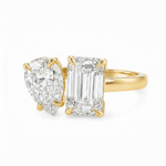 14K gold Toi et Moi engagement ring with pear and emerald cut lab grown diamonds