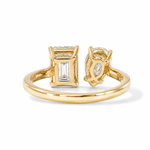 14K gold Toi et Moi engagement ring with pear and emerald cut lab grown diamonds