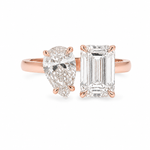 14K gold Toi et Moi engagement ring with pear and emerald cut lab grown diamonds