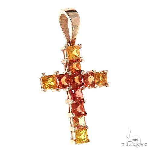 14K Gold Fire Princess Cut Sapphire Cross, photo 2 of 6