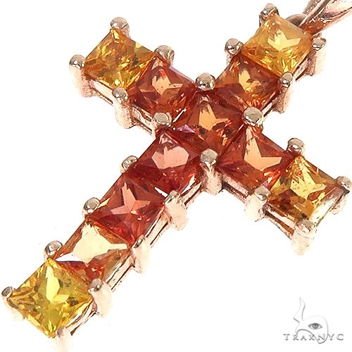 14K Gold Fire Princess Cut Sapphire Cross, photo 3 of 6