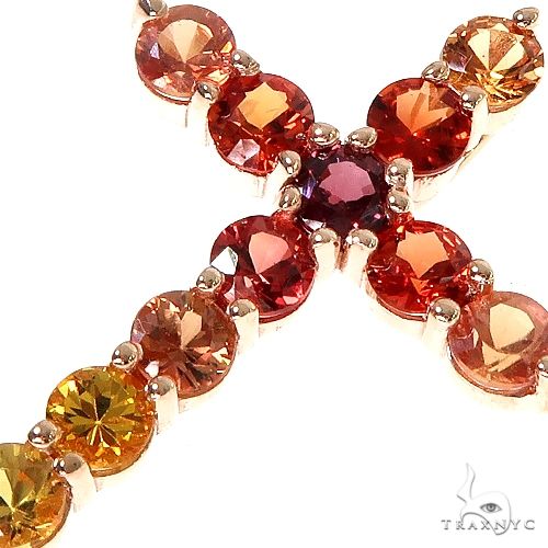 14K Gold Fire Sapphire Cross Pendant, photo 3 of 6
