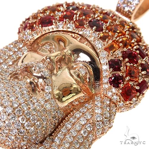 14K Gold Kindle Fire Jesus Sapphire Crown Diamond Pendant, photo 4 of 7