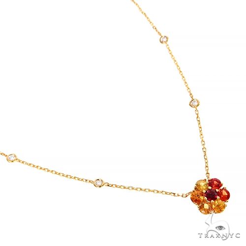 14K Gold Fire Sapphire Diamond Flower Necklace, photo 2 of 5
