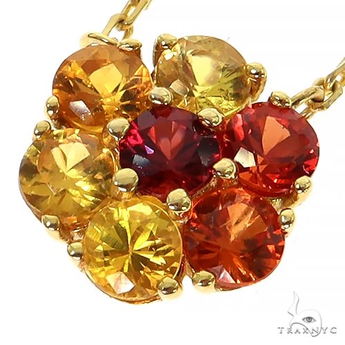 14K Gold Fire Sapphire Diamond Flower Necklace, photo 3 of 5