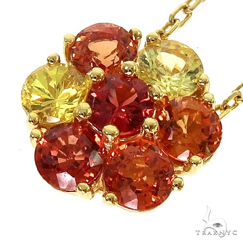 14K Gold Fire Sapphire Flower Necklace, photo 3 of 4