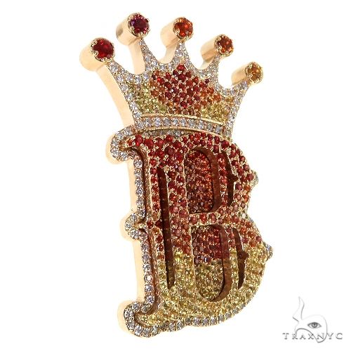 14K Gold Fire Sapphire Initial Crown Pendant, photo 2 of 7