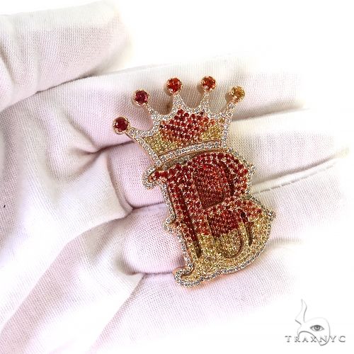 14K Gold Fire Sapphire Initial Crown Pendant, photo 7 of 7
