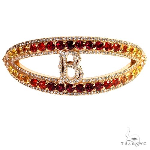 Fire Sapphire Initial Diamond Bangel Bracelet 69527 - Image 1