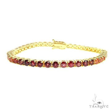 Fire sapphire tennis bracelet – multicolor faceted sapphires in continuous prong setting, full-length view