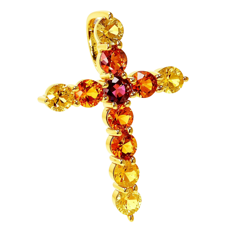14K Gold Fire Sapphire Cross Pendant, photo 2 of 6