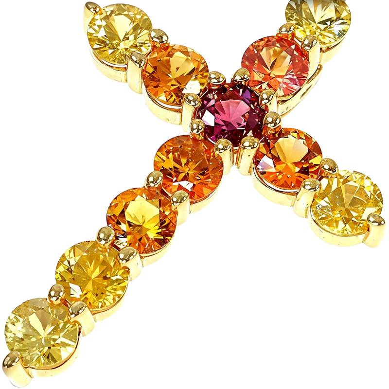14K Gold Fire Sapphire Cross Pendant, photo 3 of 6