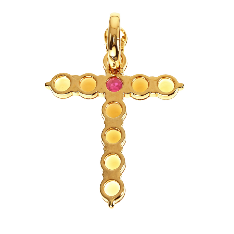 14K Gold Fire Sapphire Cross Pendant, photo 4 of 6