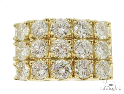 Men's diamond ring in 18k yellow gold with round-cut pave-set diamonds, front profile view