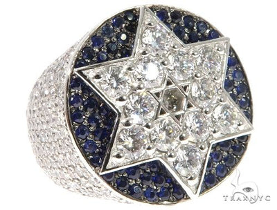 Flower Set Russian Cut Diamond Star of David Platinum Ring 64169 - Image 1