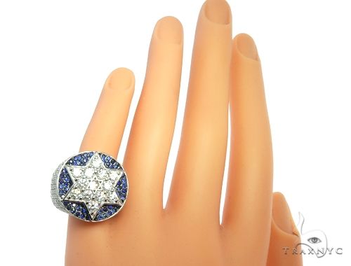 Flower Set Russian Cut Diamond Star of David Platinum Ring 64169 - Image 11