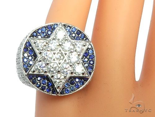 Flower Set Russian Cut Diamond Star of David Platinum Ring 64169 - Image 12