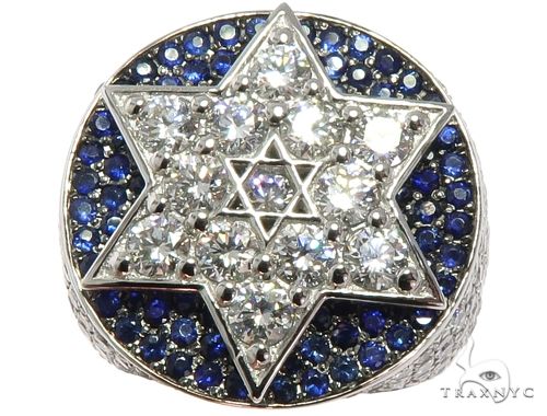Flower Set Russian Cut Diamond Star of David Platinum Ring 64169 - Image 2
