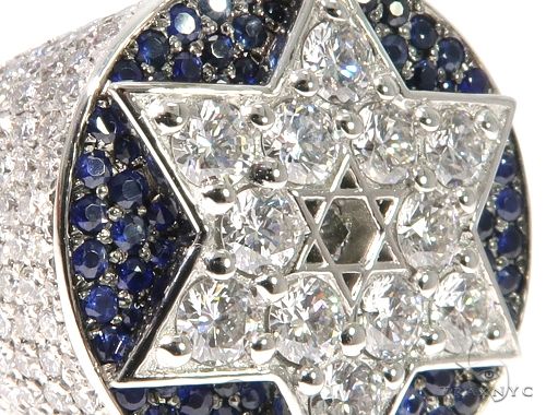 Flower Set Russian Cut Diamond Star of David Platinum Ring 64169 - Image 4