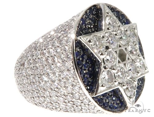 Flower Set Russian Cut Diamond Star of David Platinum Ring 64169 - Image 6