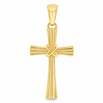 14k gold fluted cross pendant with sculpted textured design and polished finish