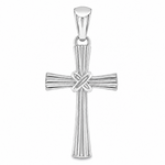14k gold fluted cross pendant with sculpted textured design and polished finish