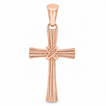 14k gold fluted cross pendant with sculpted textured design and polished finish