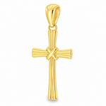 14k gold fluted cross pendant with sculpted textured design and polished finish